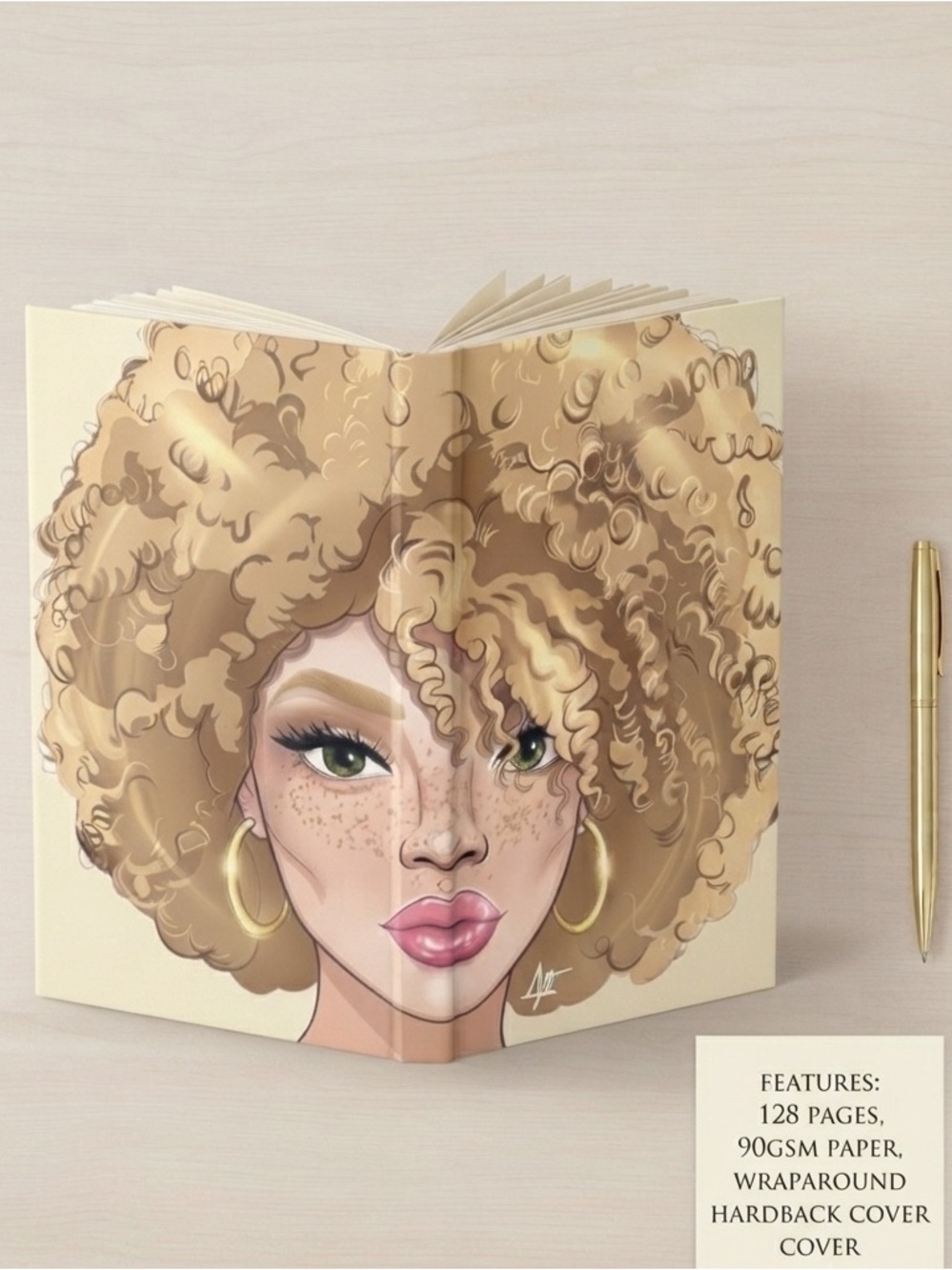 “Borrowed Sun” Illustrated Afro Portrait Hardback Journal